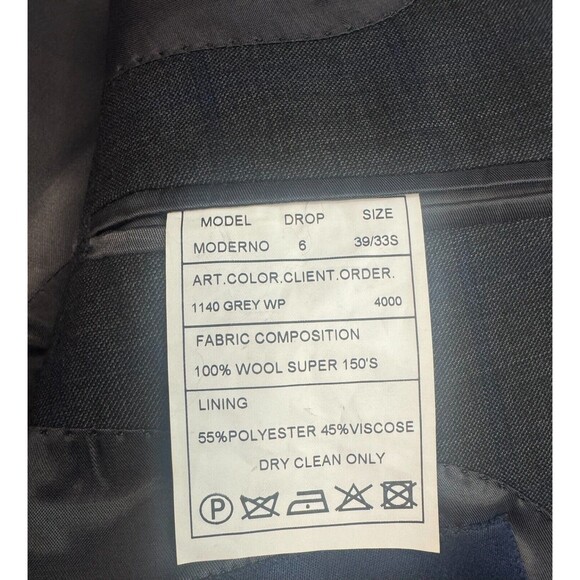 Max Davoli Baroni Super 150s Suit Set Mens Size 39S 33S Gray Blue Windowpane - Picture 4 of 16